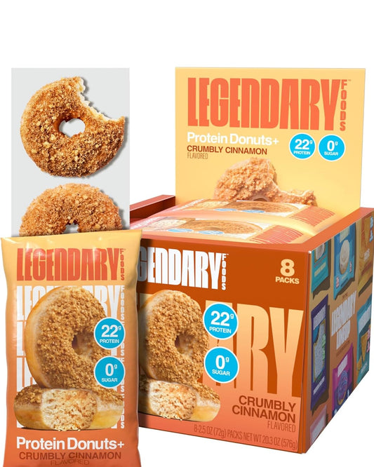 Protein Donuts - 22G Protein, Crumbly Cinnamon, Zero Sugar Snack - 8 Pack with Two Donuts per Pack
