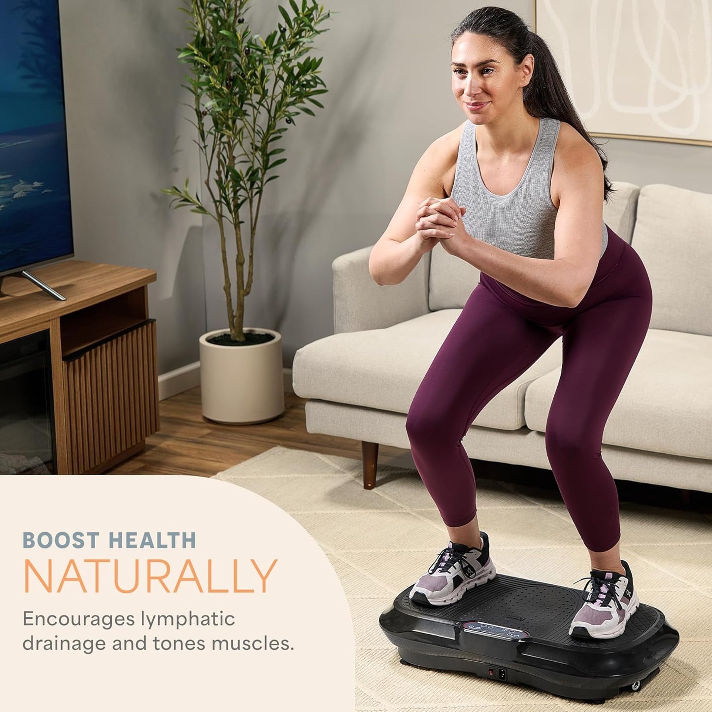 Waver Vibration Plate Exercise Machine for Lymphatic Drainage, Muscle Activation, Full-Body Workout Vibrating Platform with Loop Bands, Fitness Equipment for Strength Toning & Fat Loss