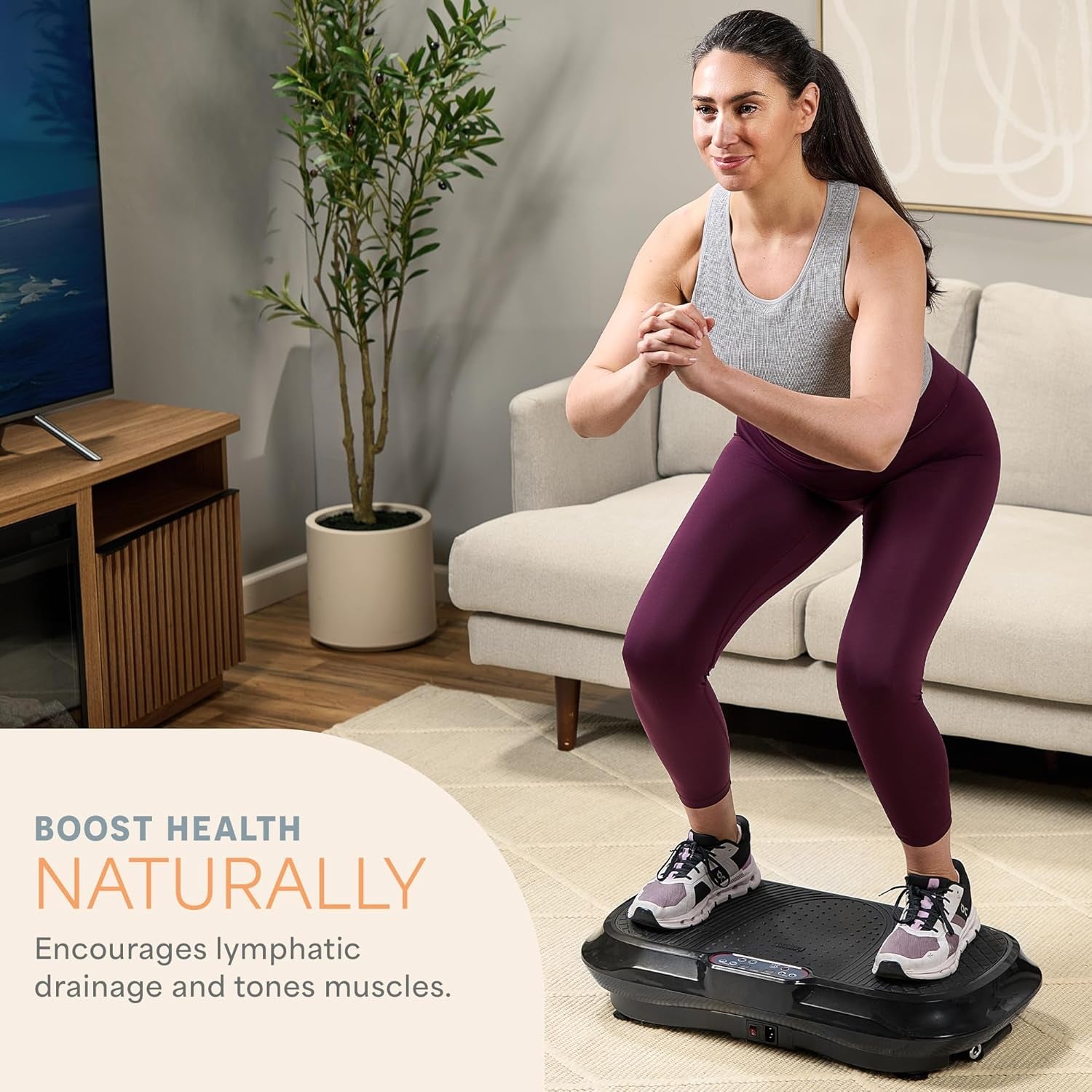 Waver Vibration Plate Exercise Machine for Lymphatic Drainage, Muscle Activation, Full-Body Workout Vibrating Platform with Loop Bands, Fitness Equipment for Strength Toning & Fat Loss