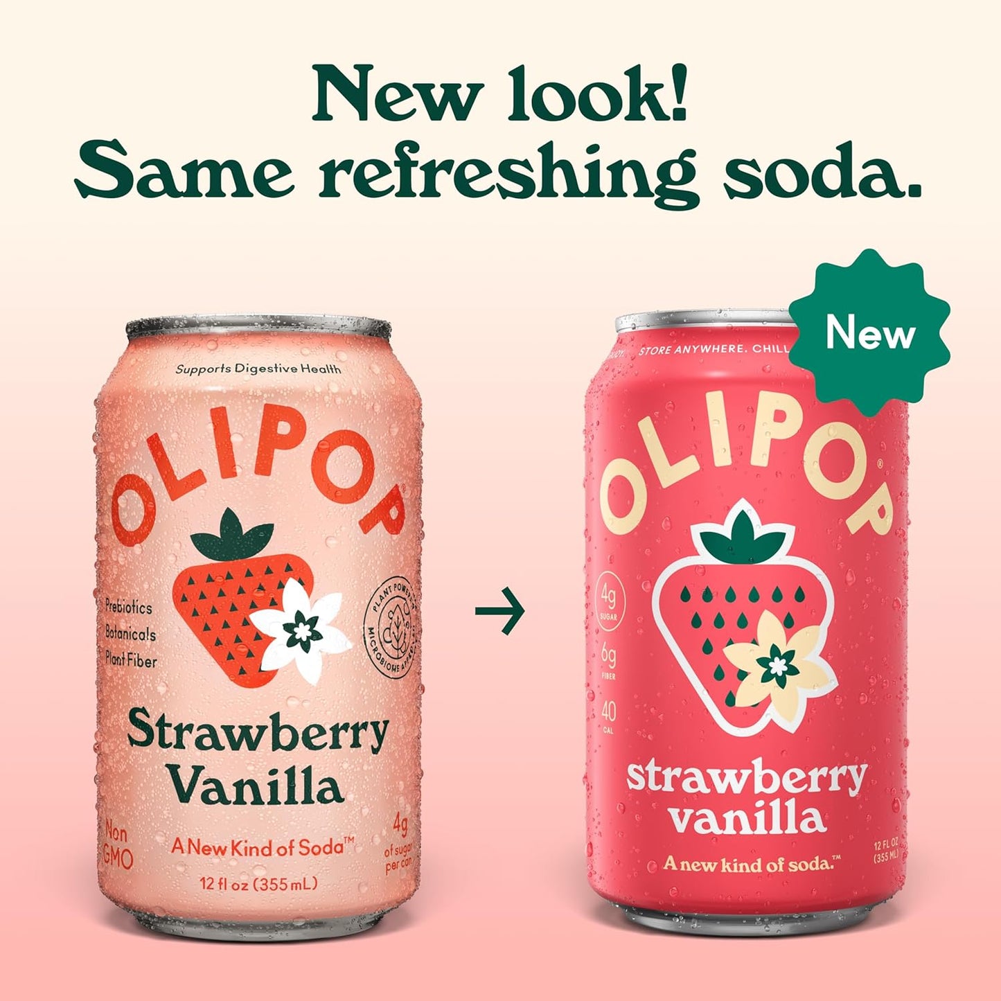 OLIPOP Prebiotic Soda Pop, Strawberry Vanilla (12-Cans)
