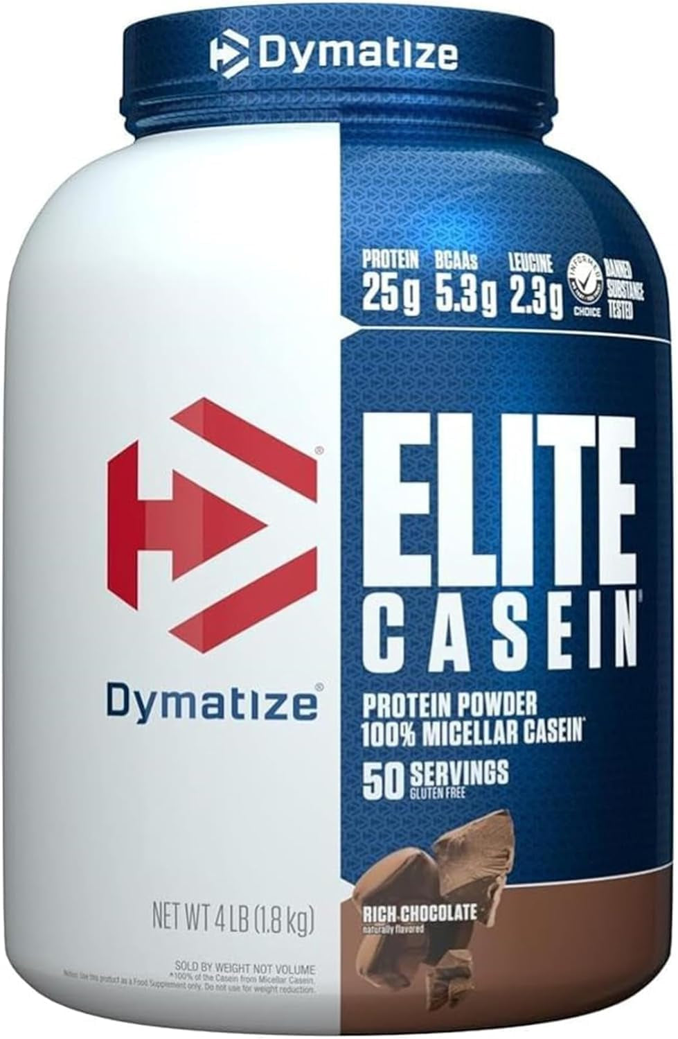 Elite Casein Protein Powder, Chocolate, 100% Micellar Casein, 25G Protein, 5.4G Bcaas, 2.3G Leucine, Slow Absorbing for Overnight Muscle Recovery, 4 Lb (50 Servings)