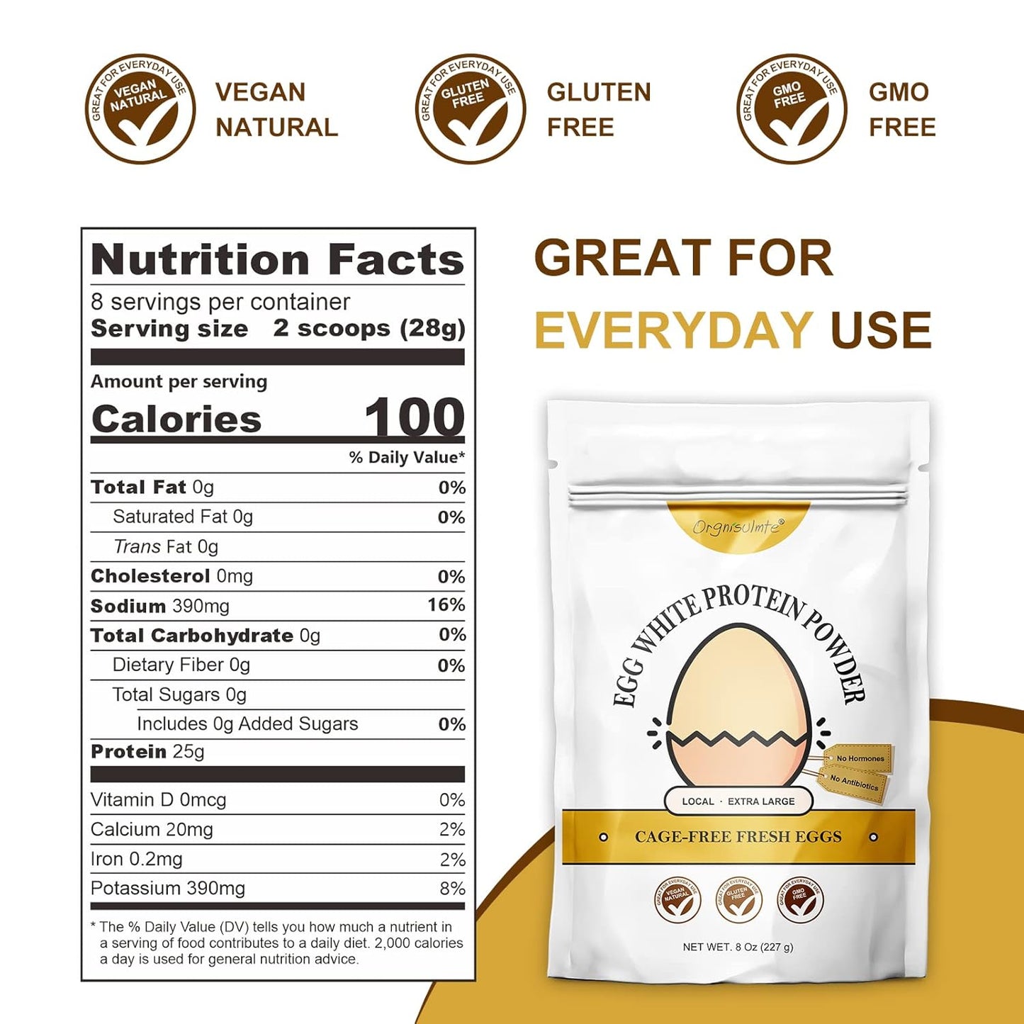 Orgnisulmte Egg White Protein Powder 8 oz