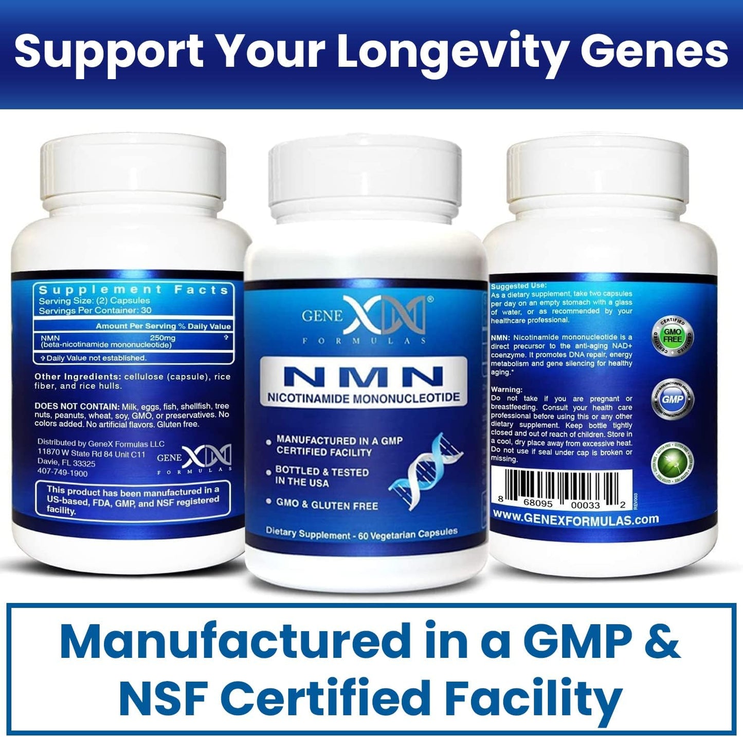 Genex Formulas NMN 250Mg - Stabilized Form (60 Capsules), 99% Pure Supplement Capsules