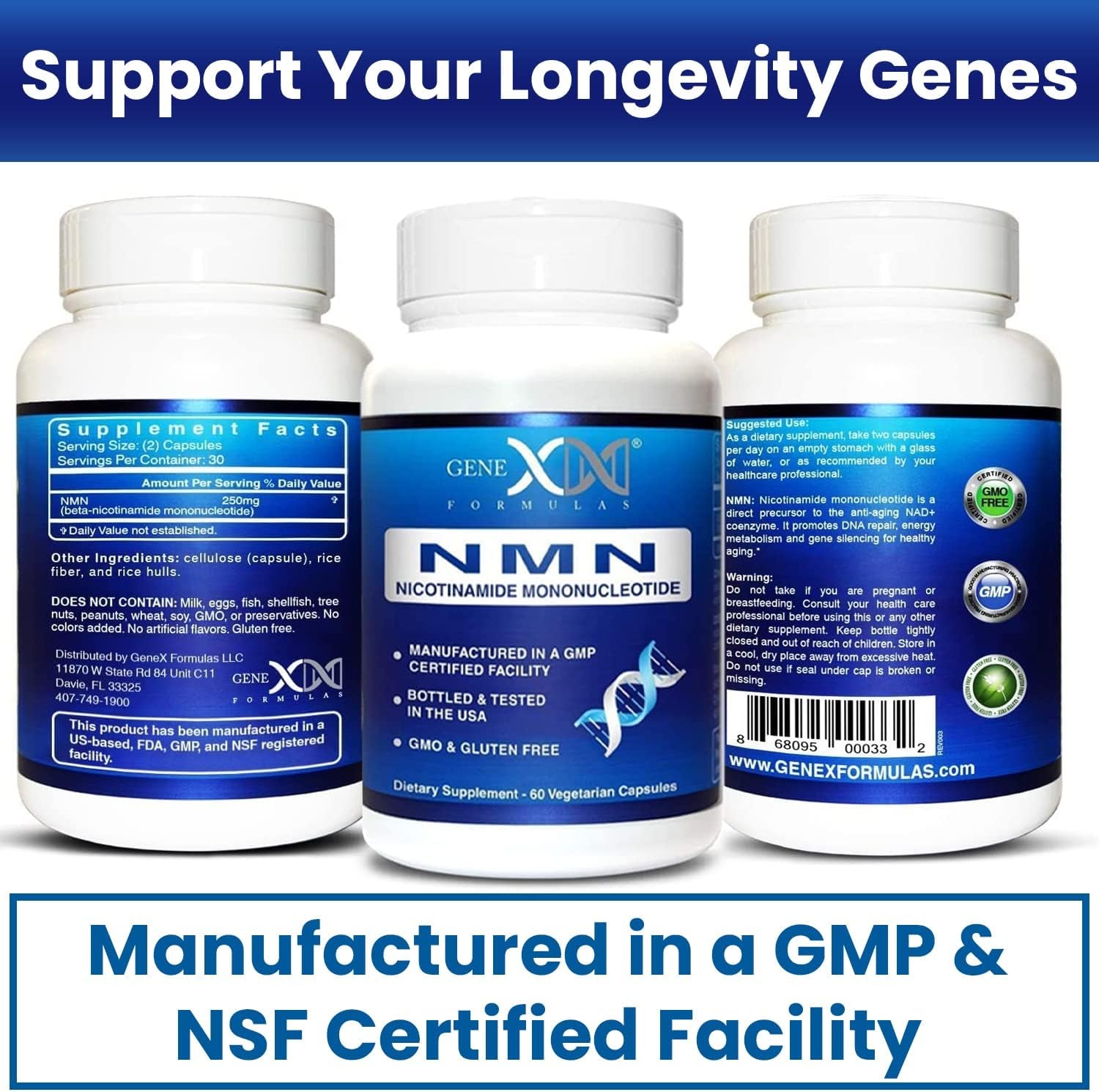Genex Formulas NMN 250Mg - Stabilized Form (60 Capsules), 99% Pure Supplement Capsules