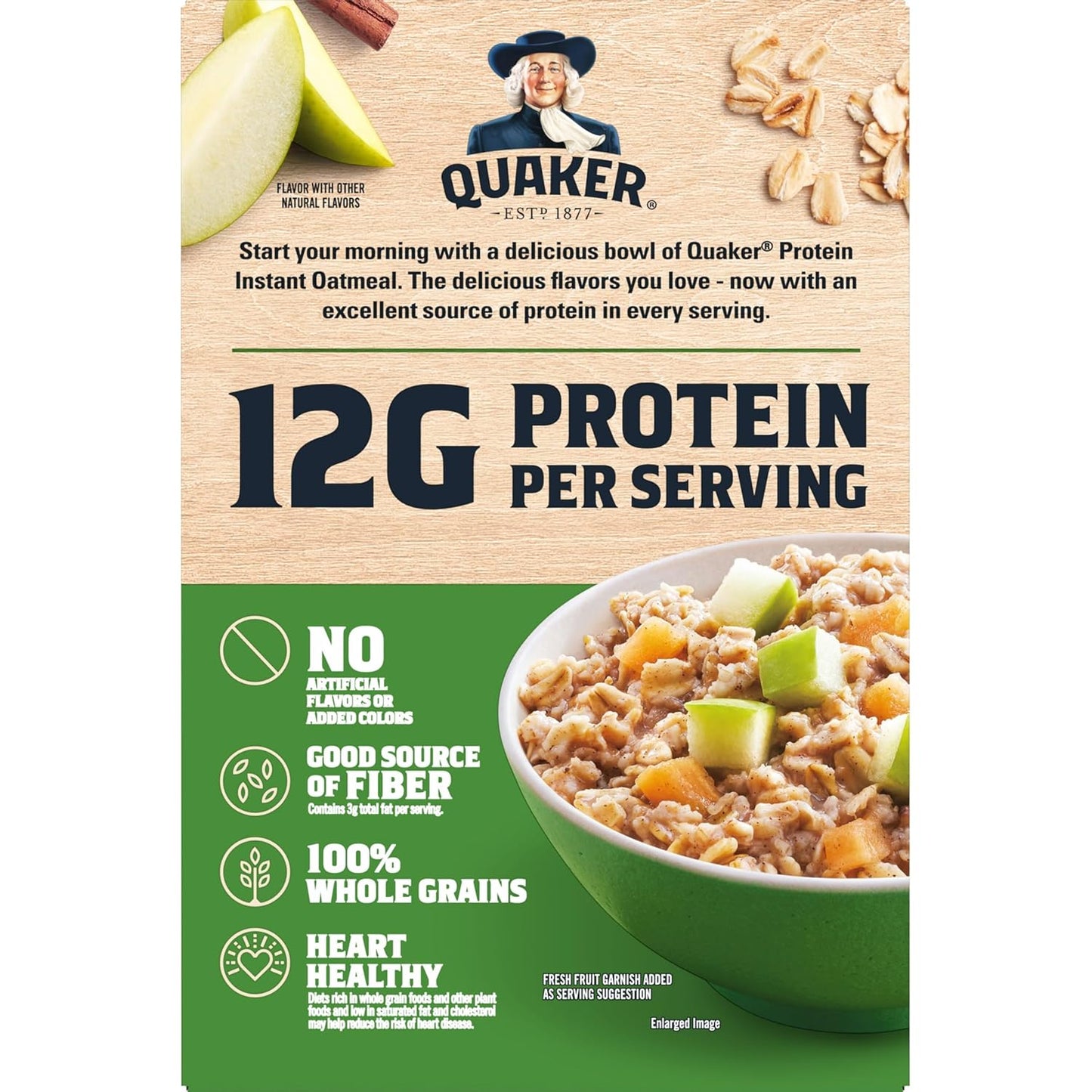 Quaker Protein Instant Oatmeal, Apple Cinnamon, 12G Protein per Serving (6 Pack)