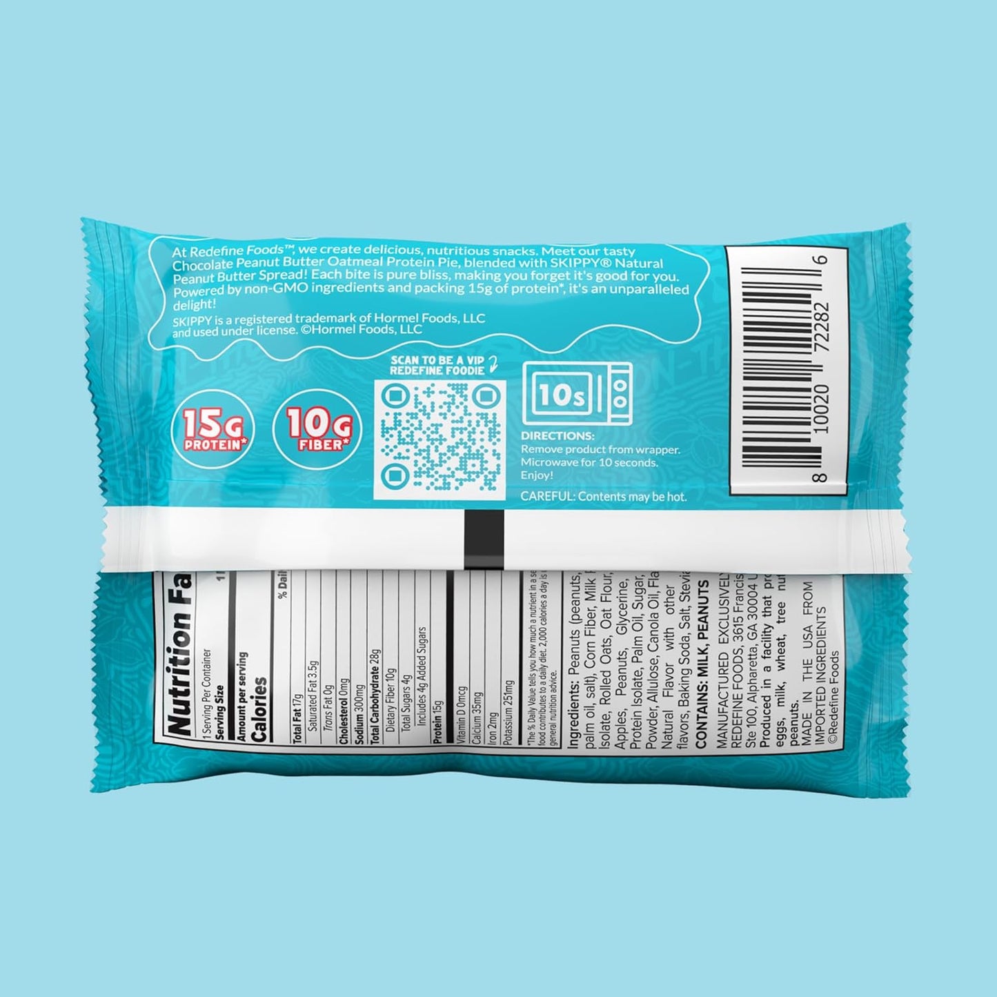 Redefine Foods Oatmeal Protein Pie, SKIPPY Chocolate - 8 Count