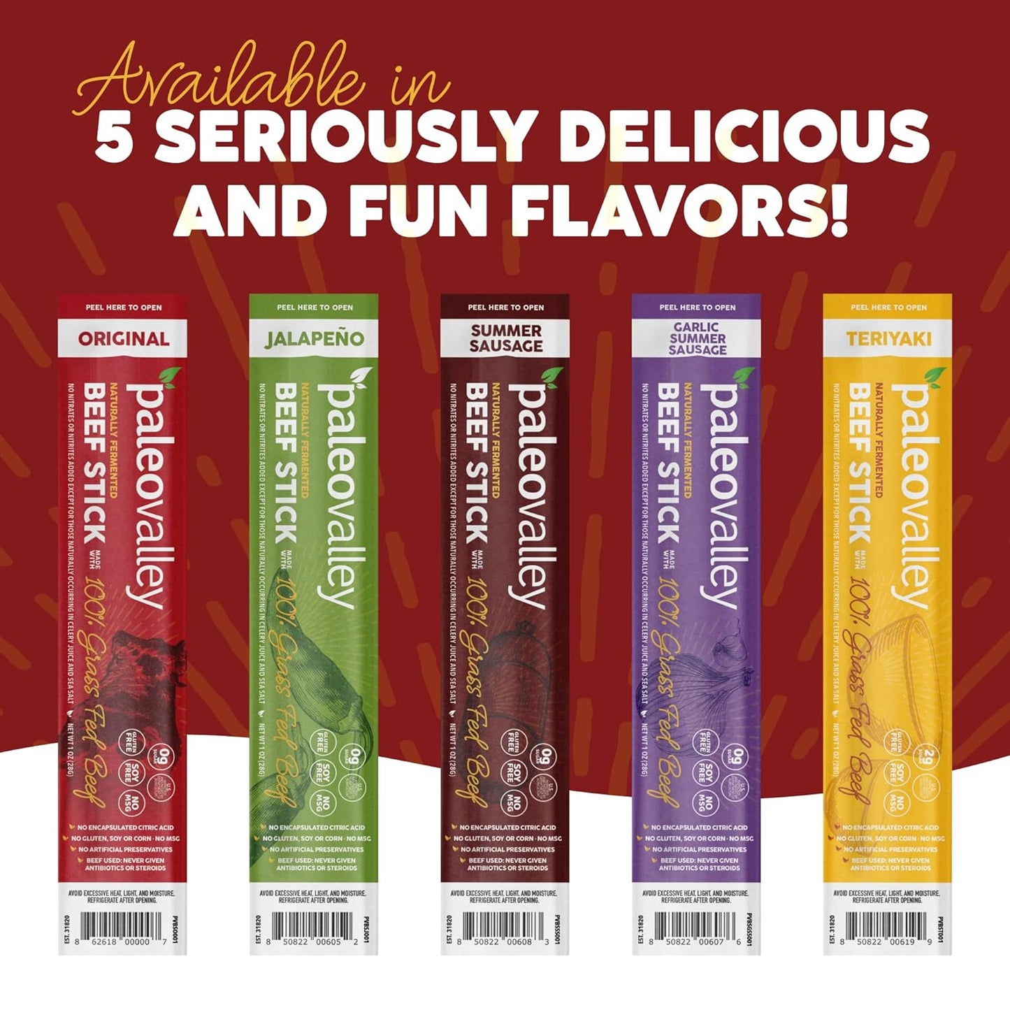 Paleovalley 100% Grass Fed Original Beef Sticks - Delicious Gluten Free Beef Snack