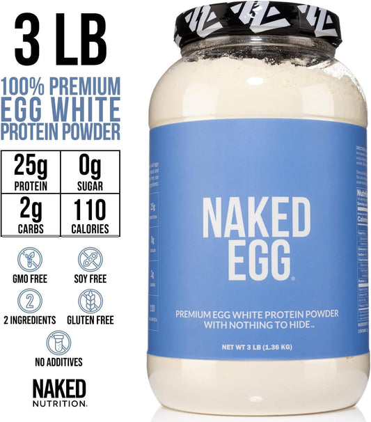 Naked 3LB Non-GMO Egg White Protein Supplement Powder – 25G Protein, 44 Servings, 3 Pounds