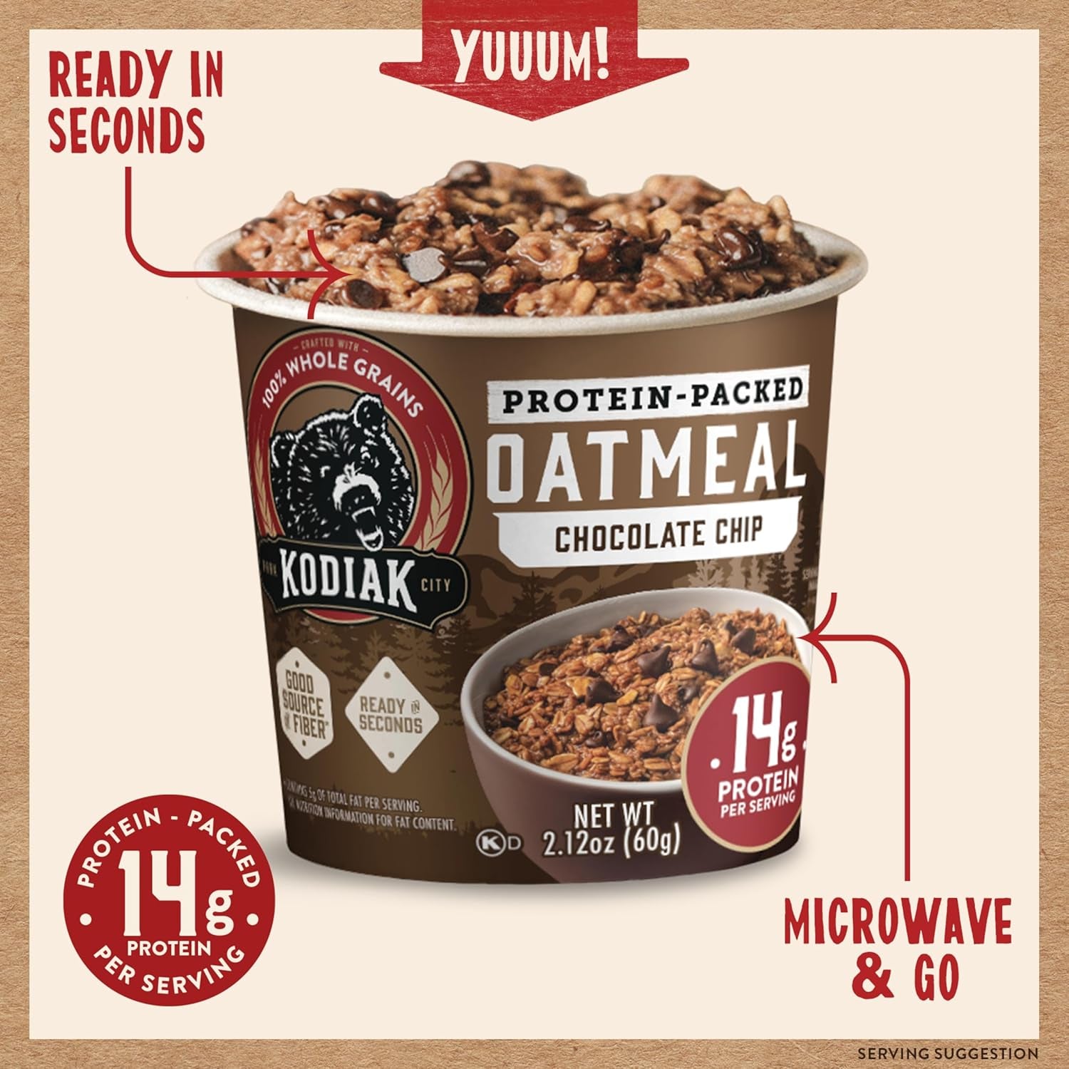 Kodiak Cakes Instant Protein Chocolate Chip Oatmeal in a Cup (Pack of 12)