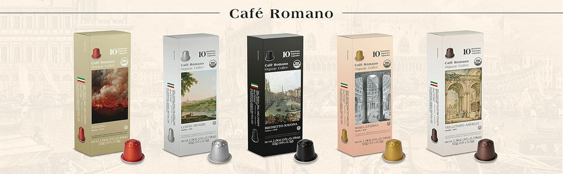 Organic USDA Café Romano Coffee Aluminum Espresso Pods for Nespresso Original Machine