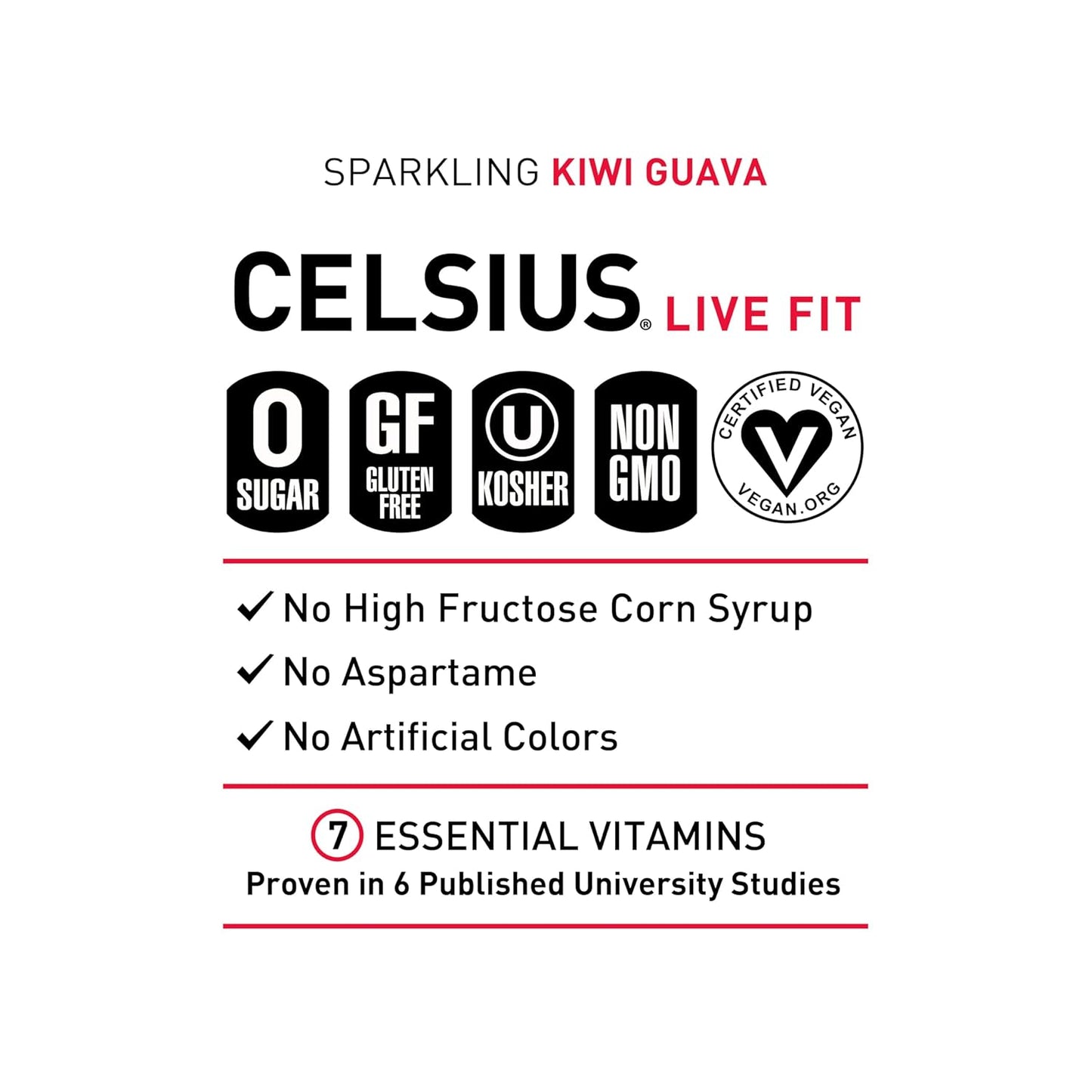 CELSIUS Sparkling Kiwi Guava, Sugar Free Energy Drink, 12 Fl Oz (Pack of 12)
