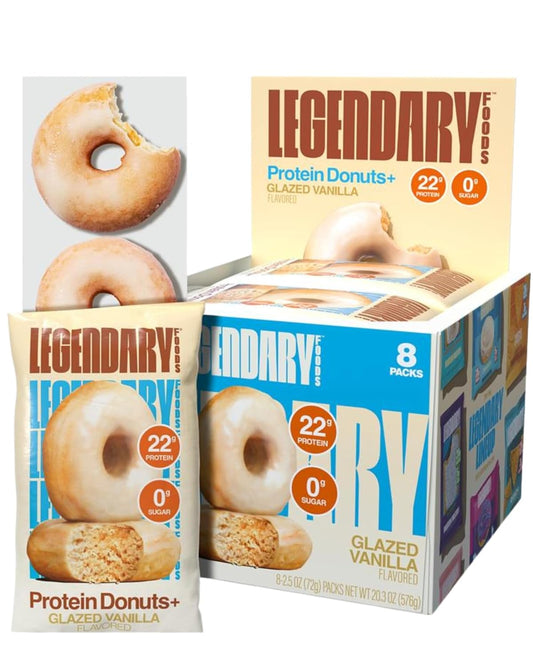 Protein Donuts - 22G Protein, Glazed Vanilla, Zero Sugar Snack - 8 Pack with Two Donuts per Pack
