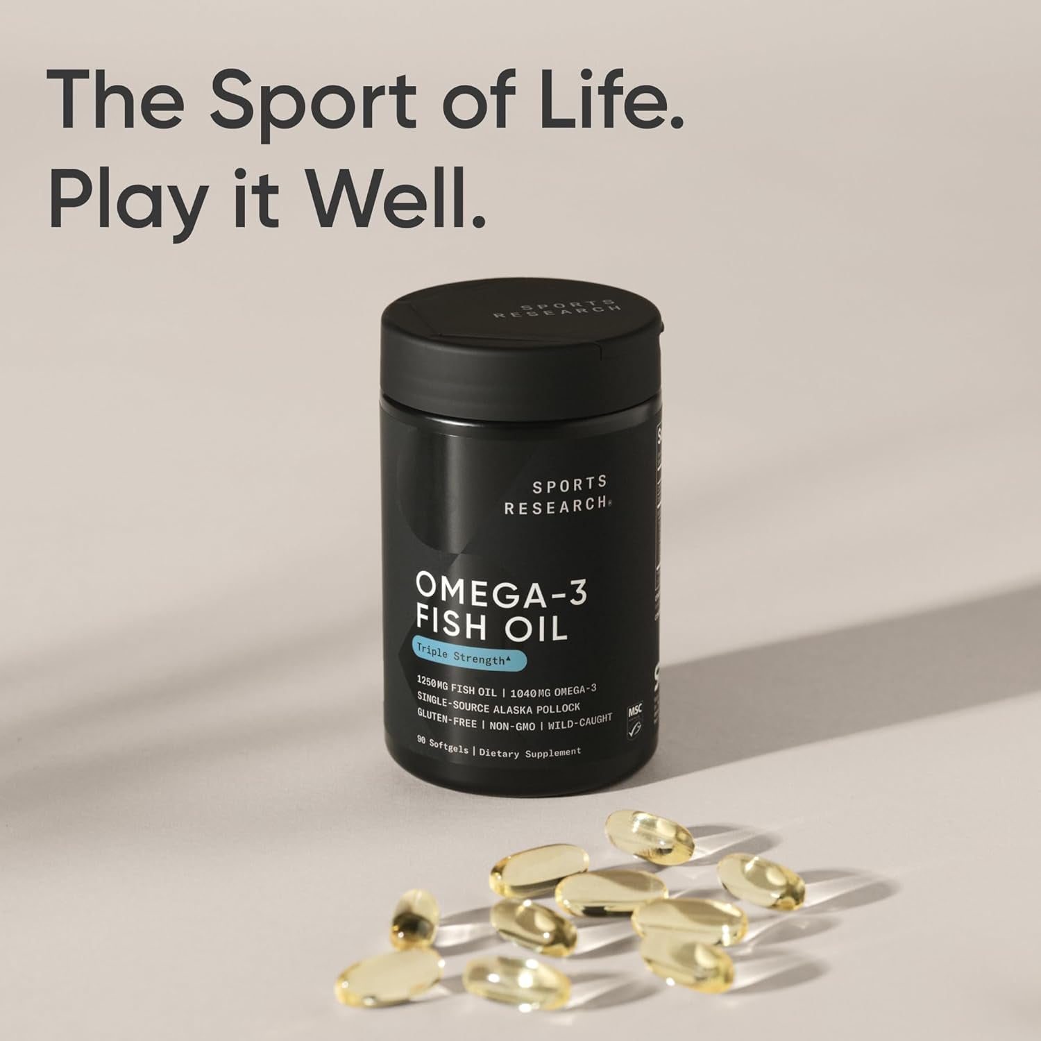 Sports Research® Omega-3 Fish Oil 1250 - Triple Strength Fish Oil Supplement