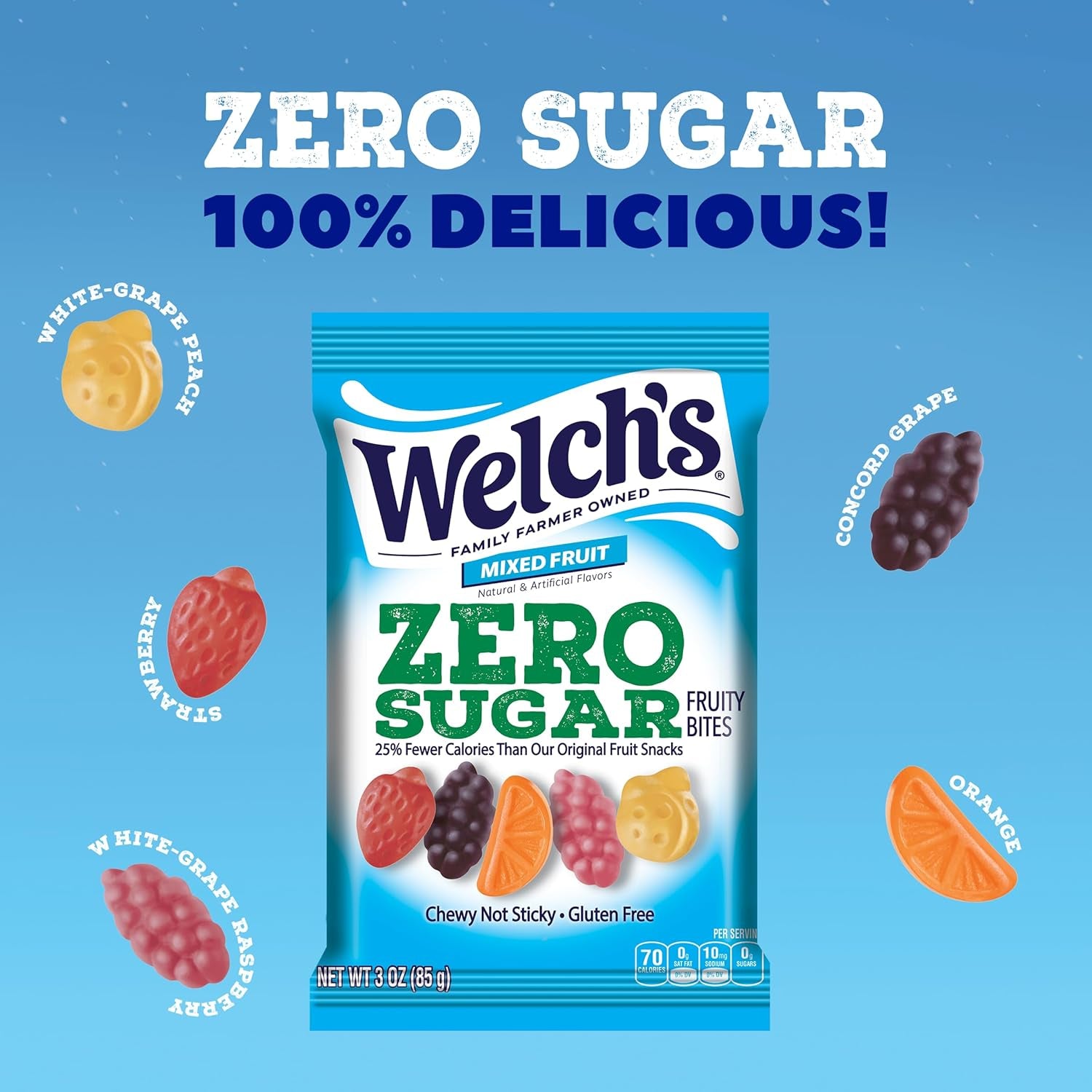 Welch'S Zero Sugar Fruity Bites, Mixed Fruit Snack Pack, Gluten Free & Sugar Free Snacks