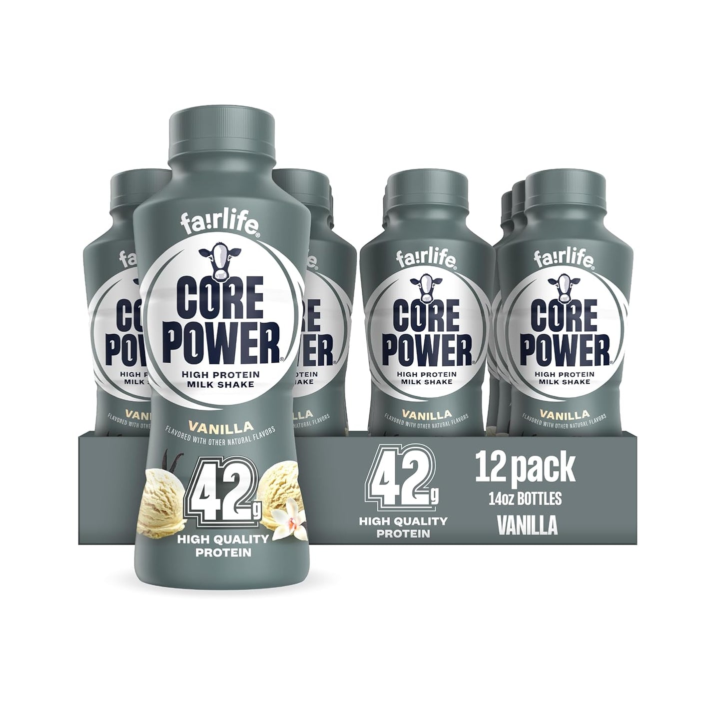 Core Power Elite High Protein Shake, Vanilla, 42G Bottle, 14Oz, 12 Pack