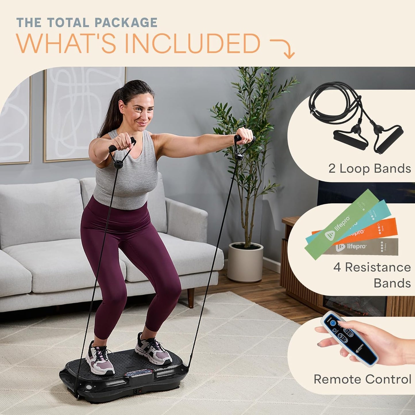 Waver Vibration Plate Exercise Machine for Lymphatic Drainage, Muscle Activation, Full-Body Workout Vibrating Platform with Loop Bands, Fitness Equipment for Strength Toning & Fat Loss