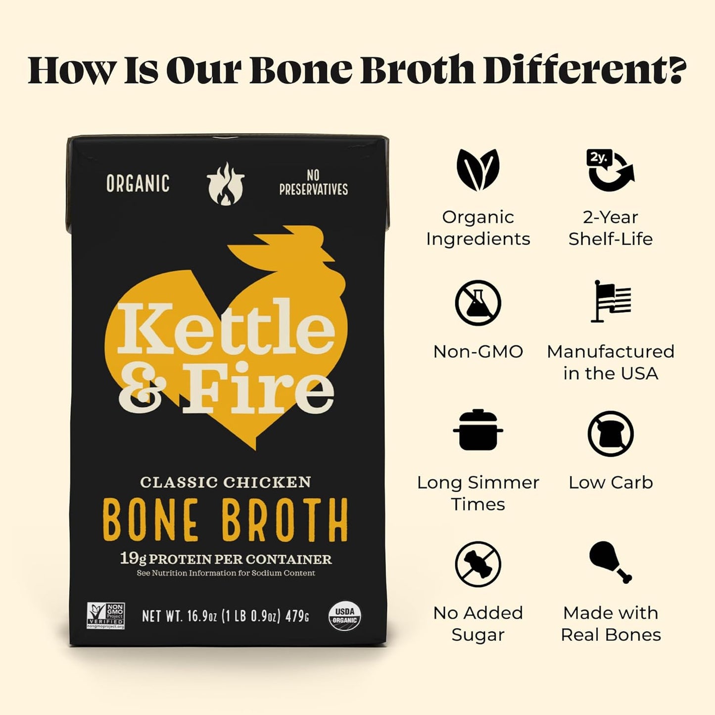 Chicken Bone Broth Soup by Kettle and Fire, Pack of 6