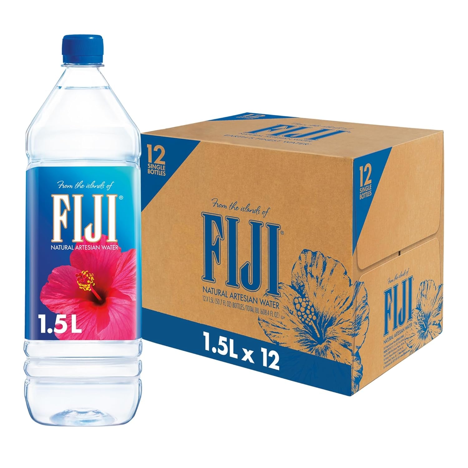 FIJI Natural Artesian Bottled Water 1.5 Liters (Pack of 12)