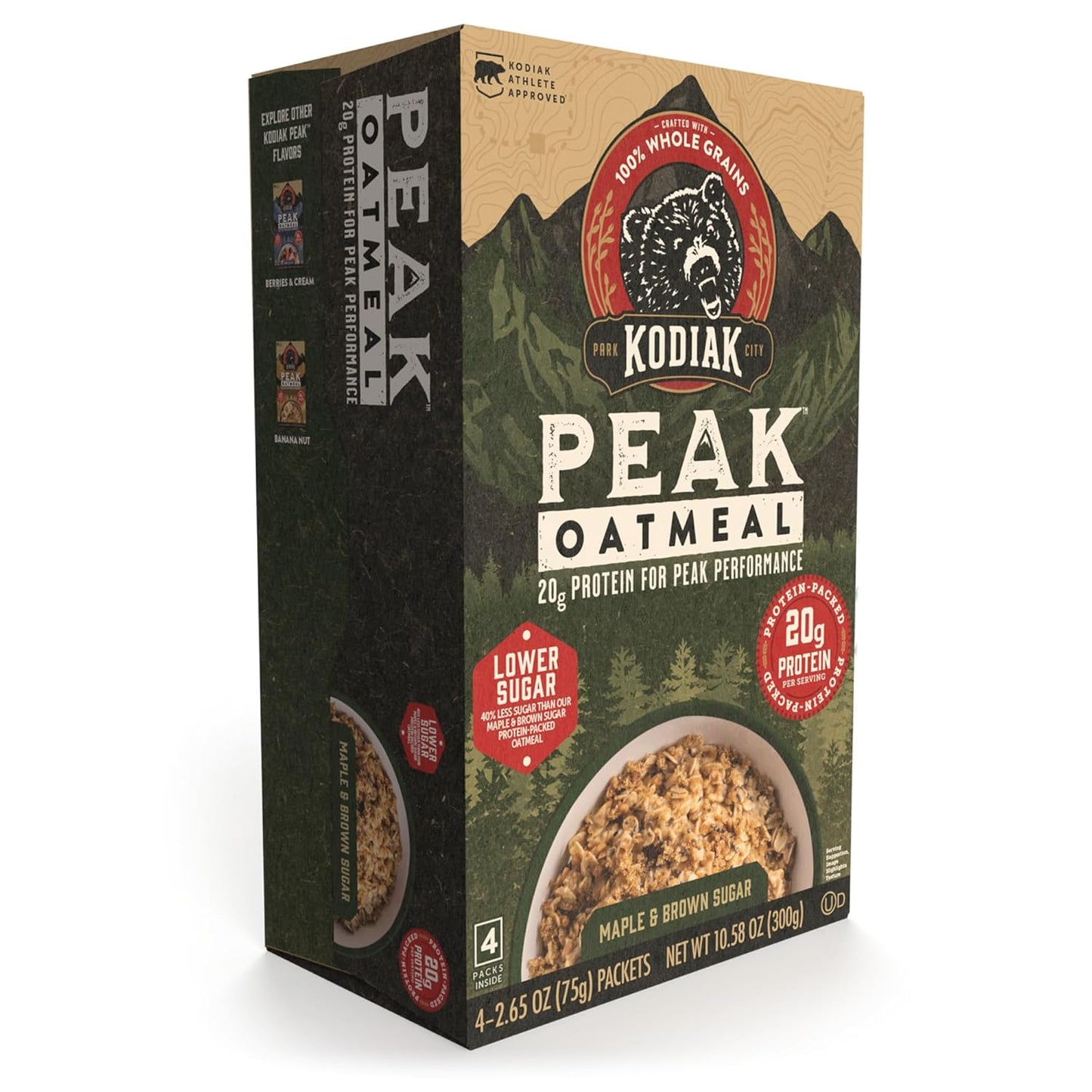 Kodiak Peak Instant Oatmeal Packets, Maple Brown Sugar, High Protein (Total of 24 Packets)