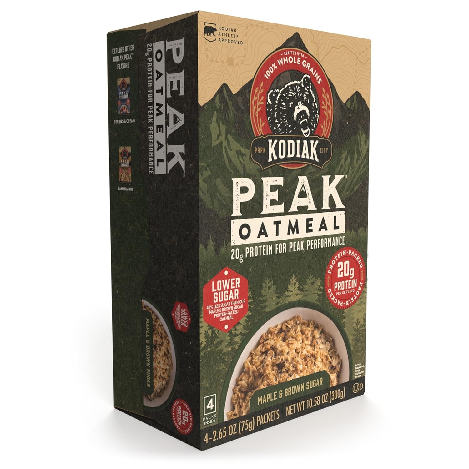 Kodiak Peak Instant Oatmeal Packets, Maple Brown Sugar, High Protein (Total of 24 Packets)