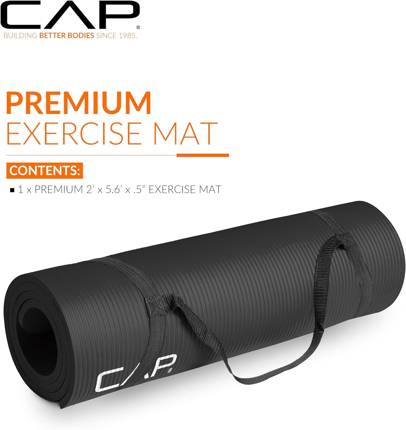 CAP Barbell 1/2-Inch High Density Exercise Yoga Mat with Strap