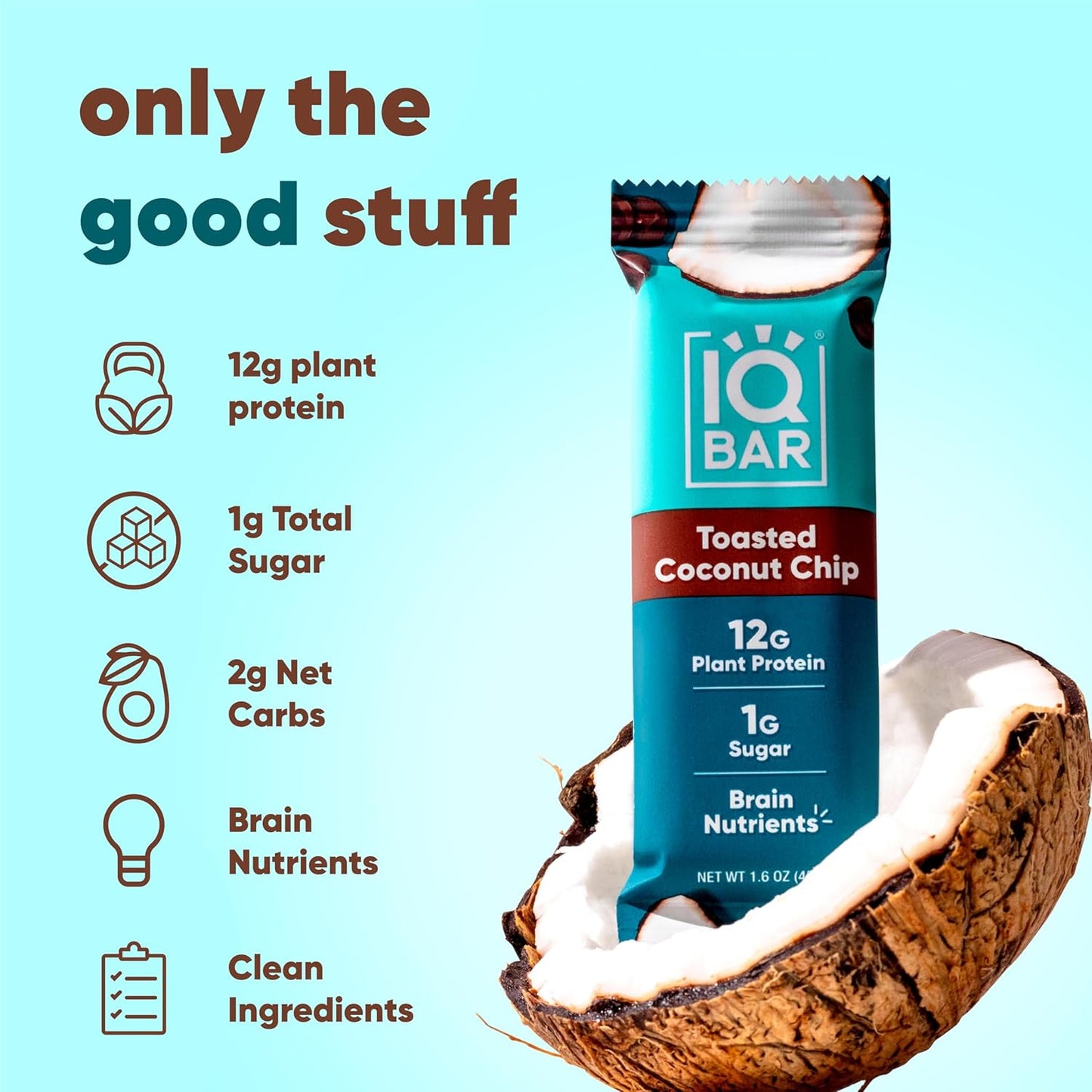 IQBAR Clean Plant Protein Bars - Toasted Coconut Chip - 12 Count