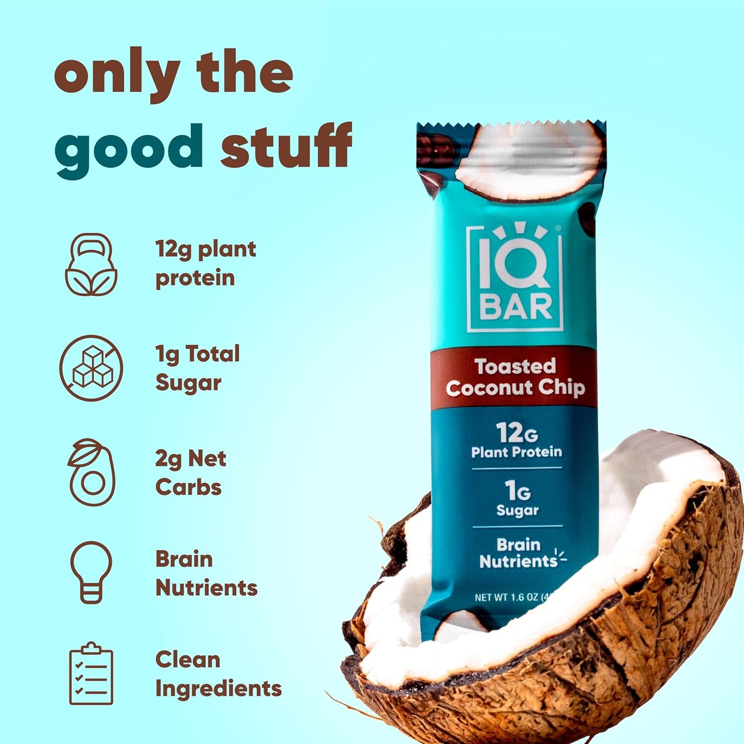 IQBAR Clean Plant Protein Bars - Toasted Coconut Chip - 12 Count
