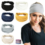 Gili 6 Pack Wide Headbands for Women Non Slip Soft Elastic Hair Bands Yoga Running Sports Workout Gym Head Wraps, Knotted Cotton Cloth African Turbans Bandana (With 6 Pcs Hair Ties)