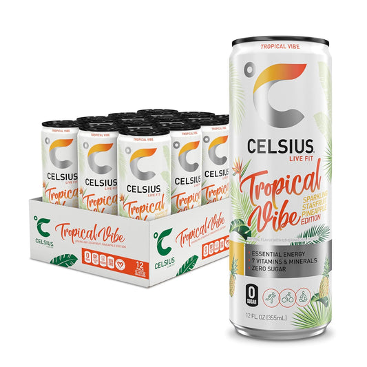 CELSIUS Sparkling Tropical Vibe Energy Drink 12 Fl oz (Pack of 12)