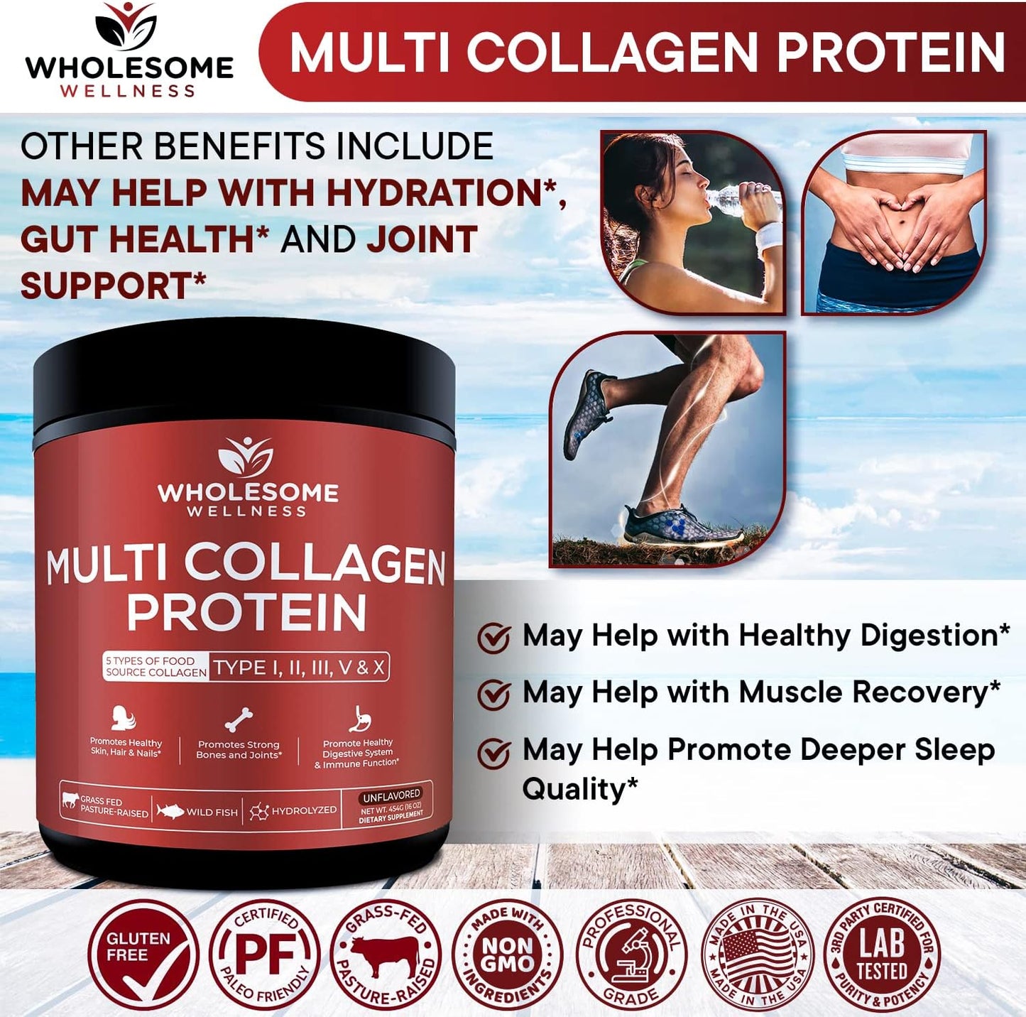 Wholesome Wellness Premium Multi Collagen Peptides Protein Powder