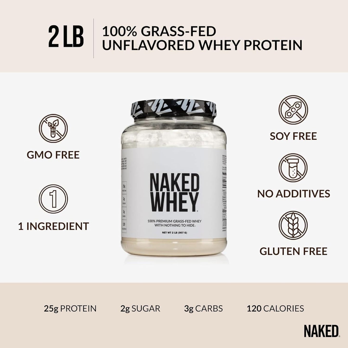 NAKED Whey 2LB 100% Grass Fed Whey Protein Powder