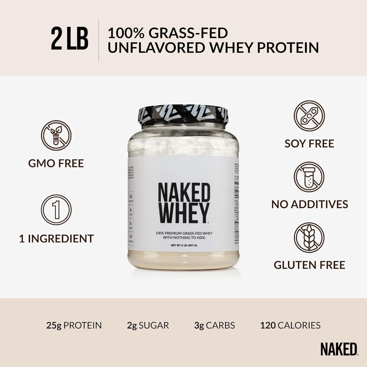NAKED Whey 2LB 100% Grass Fed Whey Protein Powder
