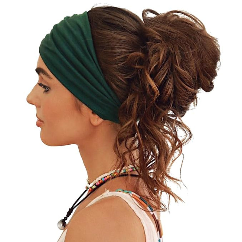 Gili 2 Pack Wide Headbands for Women Boho African Knotted Non Slip Fashion Hair Bands Yoga Running Sports Workout Gym Head Wraps Elastic Soft Cotton Cloth Turbans Bandana for Girls (Dark Green, Teal)