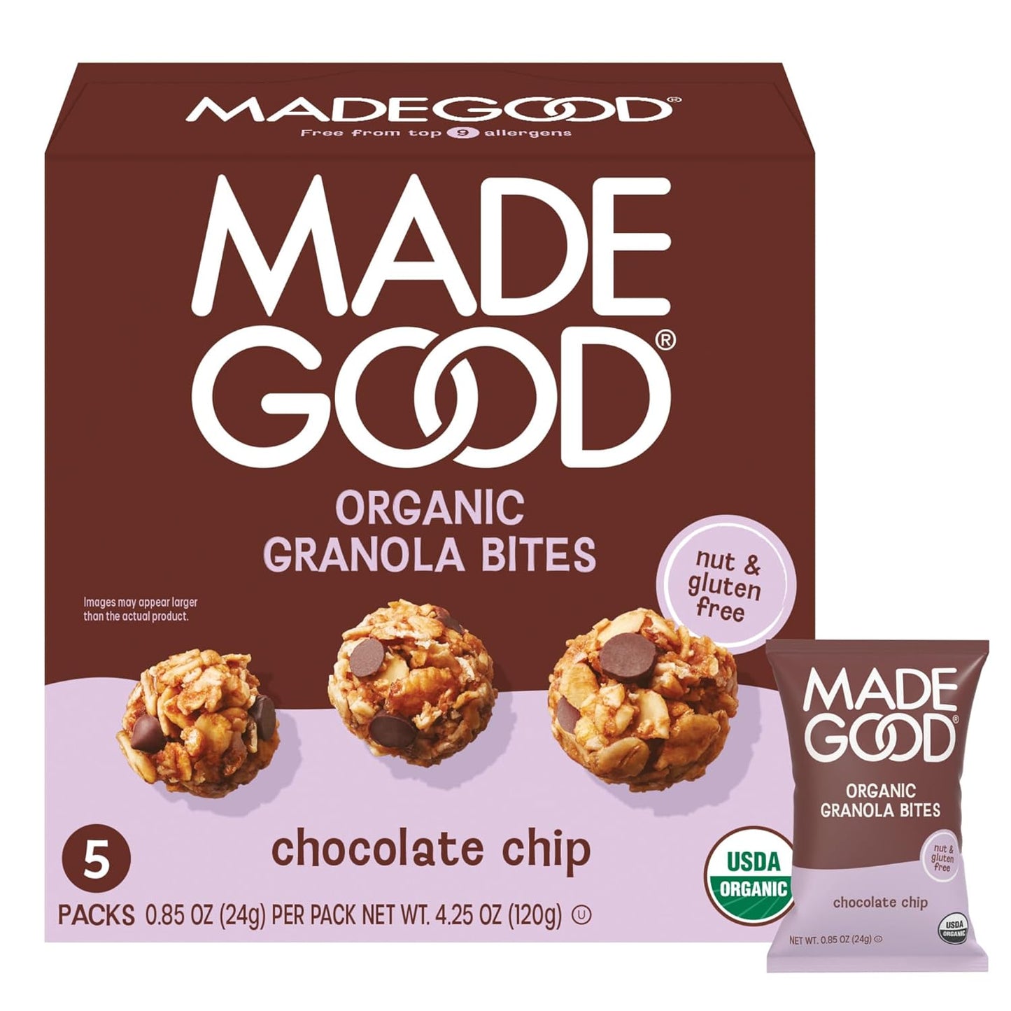 Madegood Organic Chocolate Chip Granola Bites, 5Ct X 0.85Oz