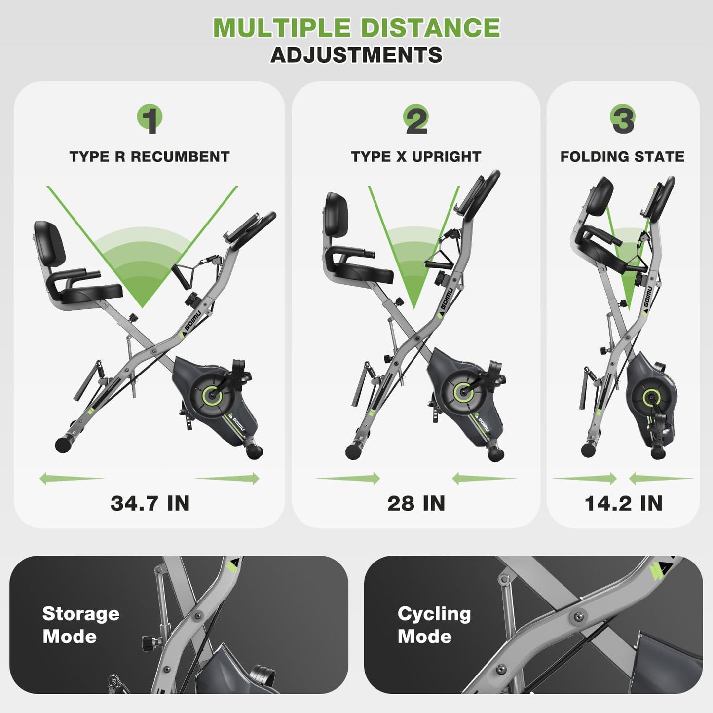 Goimu Exercise Bike, 5 in 1 Foldable Stationary Bike