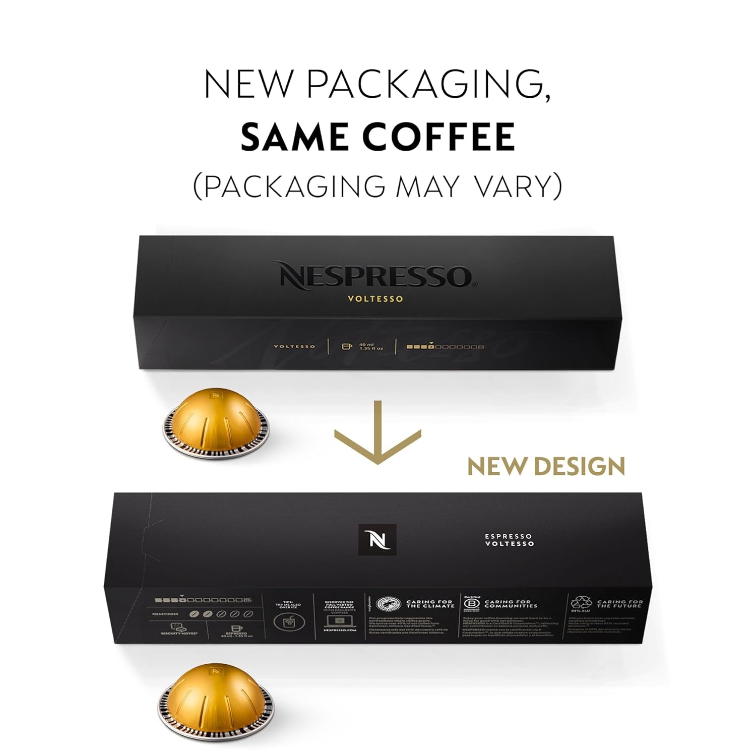 Nespresso Capsules Vertuo, Voltesso, Mild Roast Espresso, Brews 1.35oz.