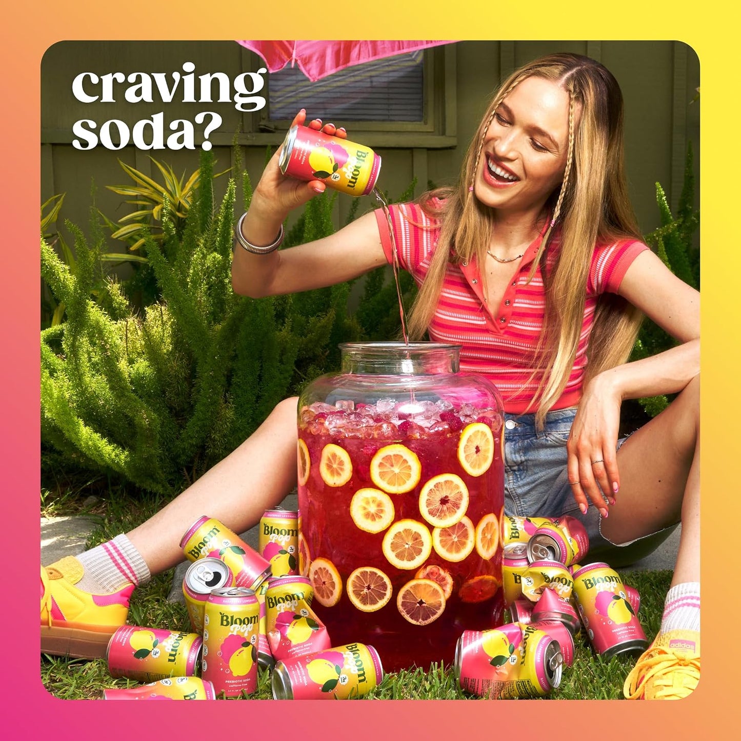 Bloom Pop Prebiotic Soda 12 Pack, Raspberry Lemonade Flavor, 12oz Cans