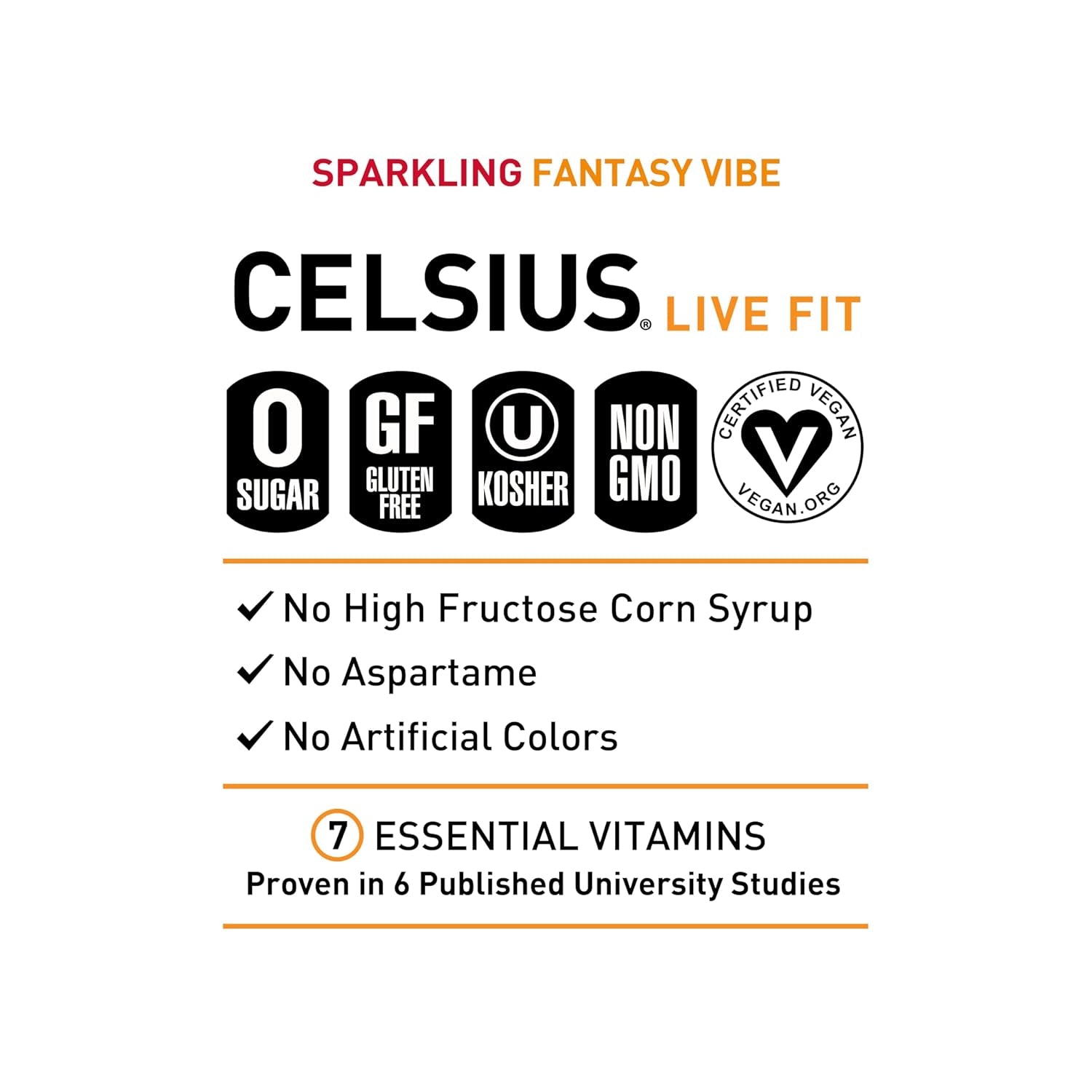 CELSIUS FANTASY VIBE Sparkling Mandarin Marshmallow, Sugar Free Energy Drink, 12 Fl Oz (Pack of 12)