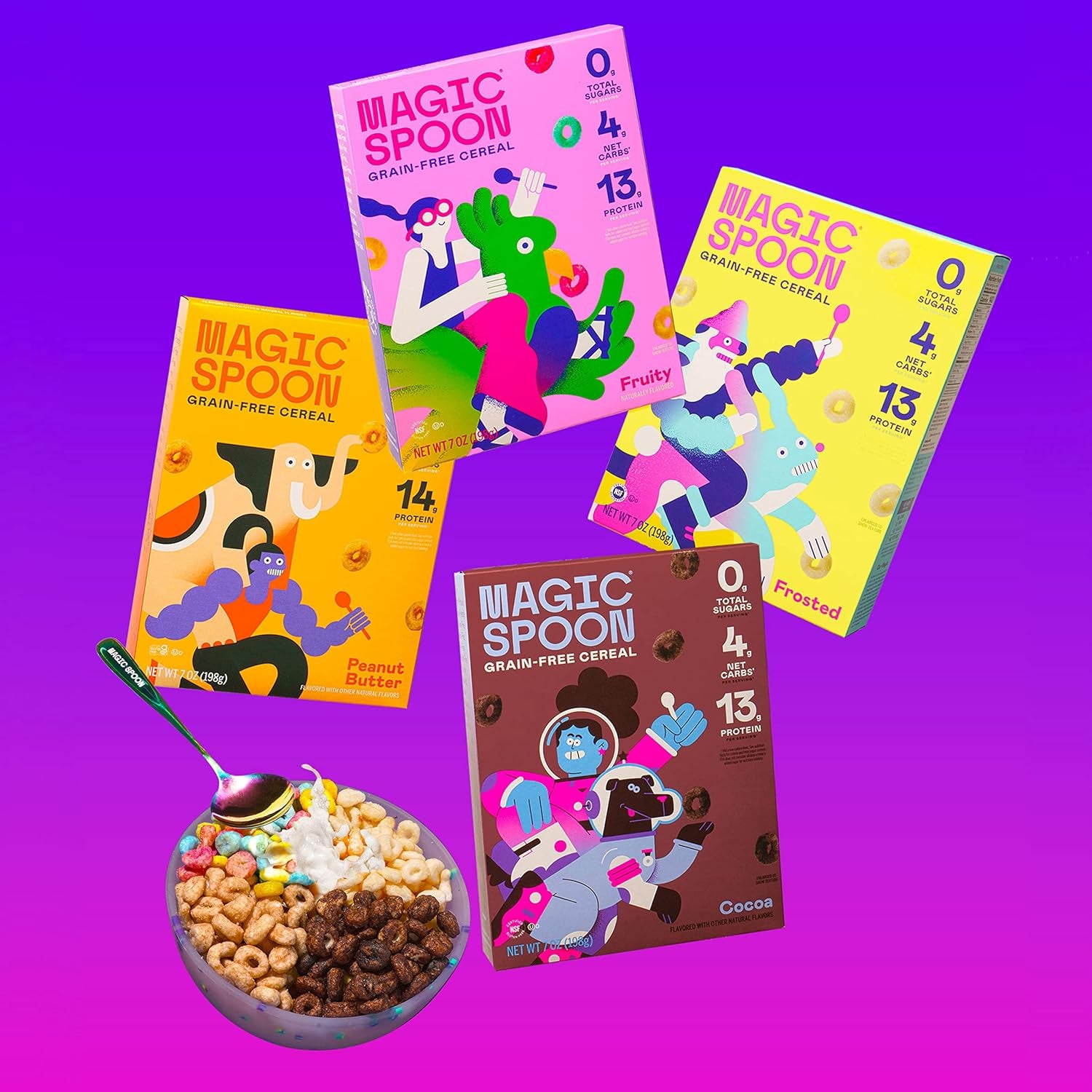 Magic Spoon Cereal - High Protein Cereals - 4 Pack Variety: Fruity, Cocoa, Classic Marshmallow, Peanut Butter