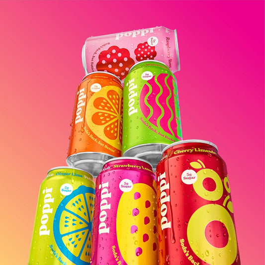 Poppi Prebiotic Soda, Sparkling Water & Fruit Juice, Fun Favorites, 12 Oz, 12 Pack