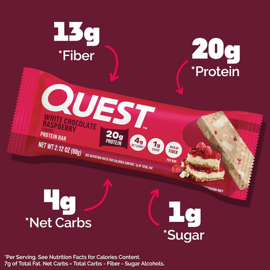 Quest Nutrition White Chocolate Raspberry Protein Bars, 20G Protein, 12 Count