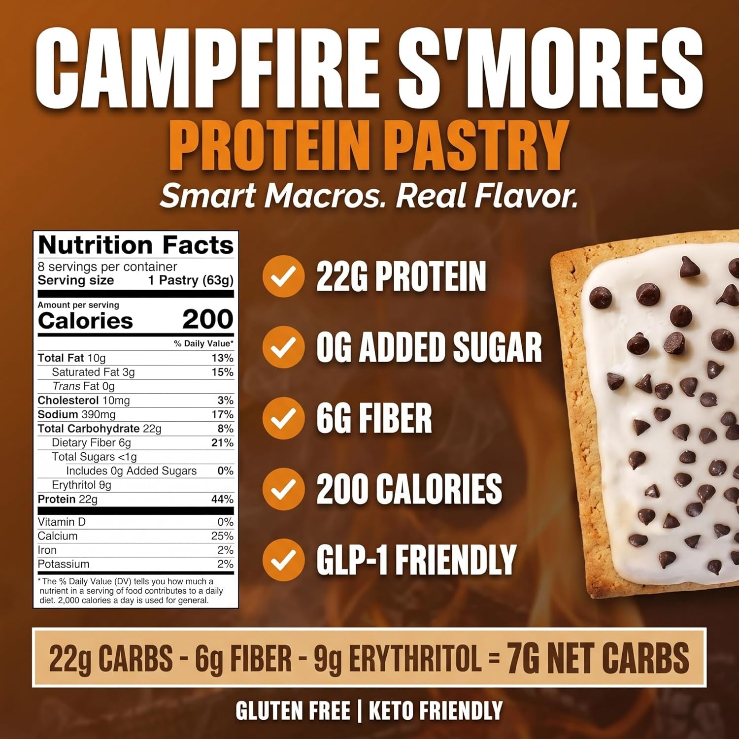 Legendary Foods 22g Protein Pastry 0g Added Sugar, 8 Pack Campfire S'Mores