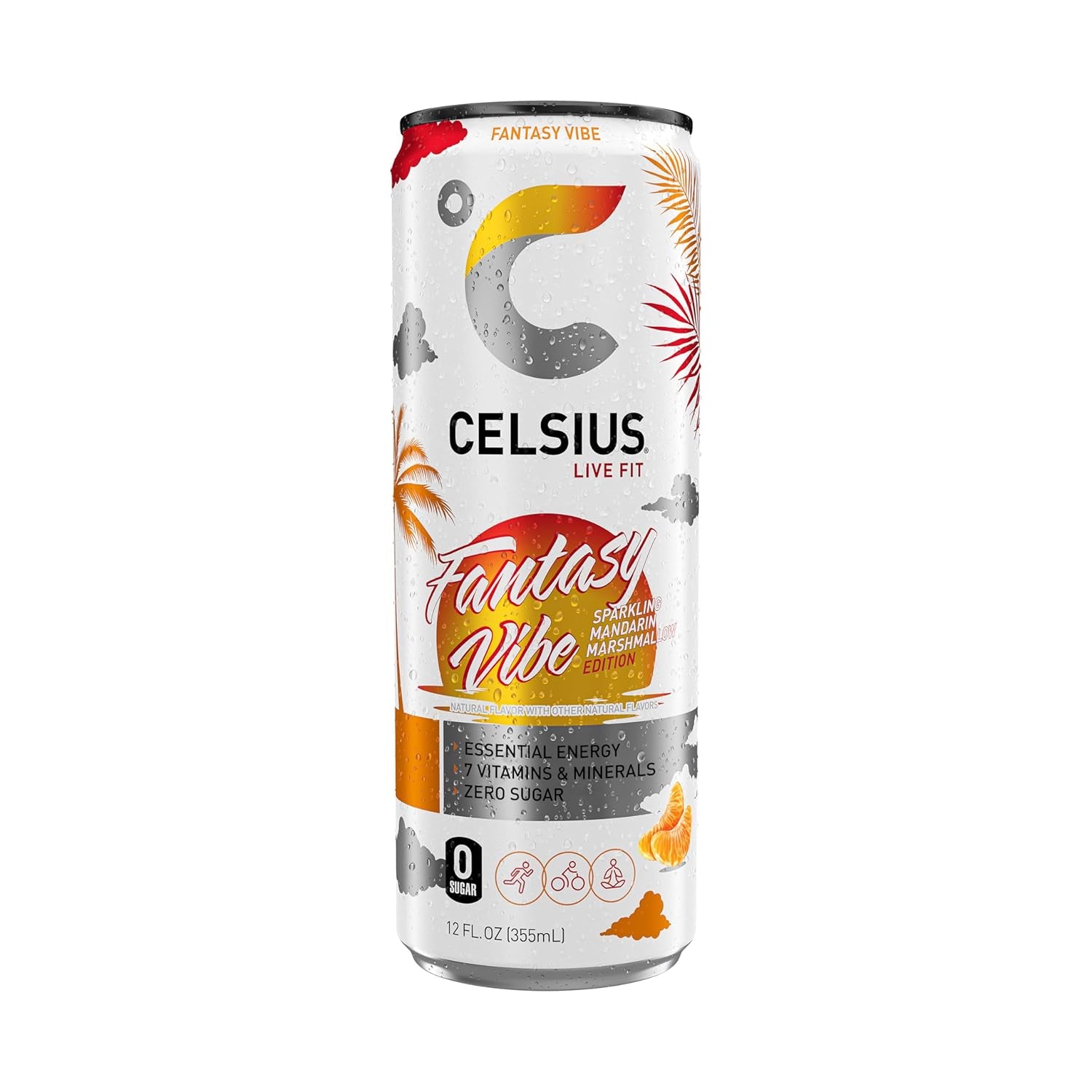 CELSIUS FANTASY VIBE Sparkling Mandarin Marshmallow, Sugar Free Energy Drink, 12 Fl Oz (Pack of 12)