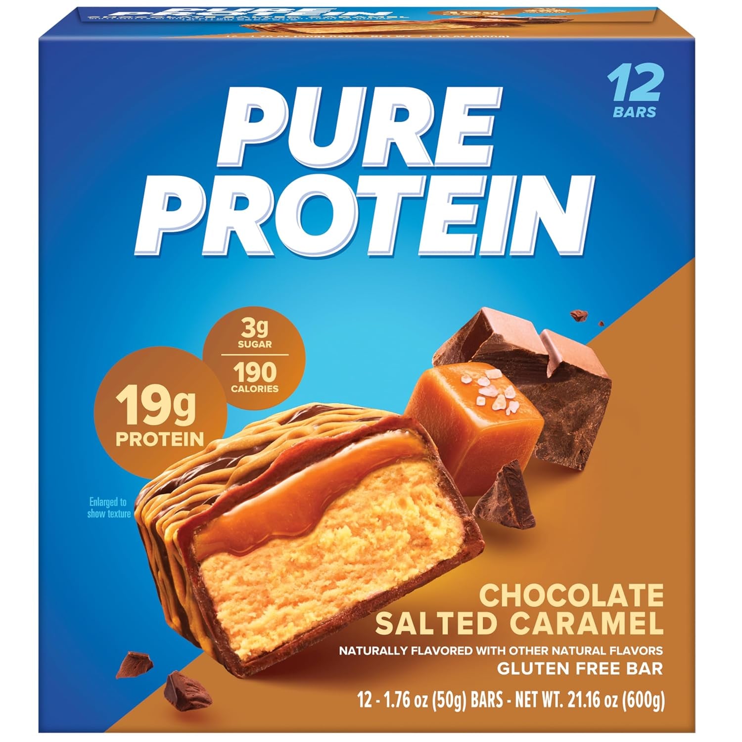 Pure Protein Chocolate Salted Caramel Protein Bars – 20G Protein, 3G Sugar, 190 Calories (12 Count)