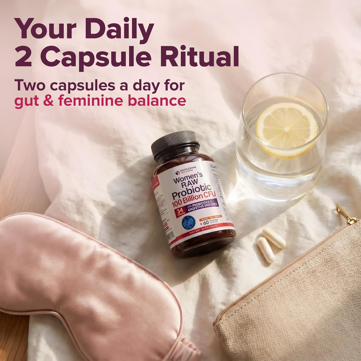 Wholesome Wellness Dr. Formulated Raw Probiotics for Women 100 Billion Cfus Capsules with Prebiotics, Probiotcs and Digestive Enzymes, Approved for Adults