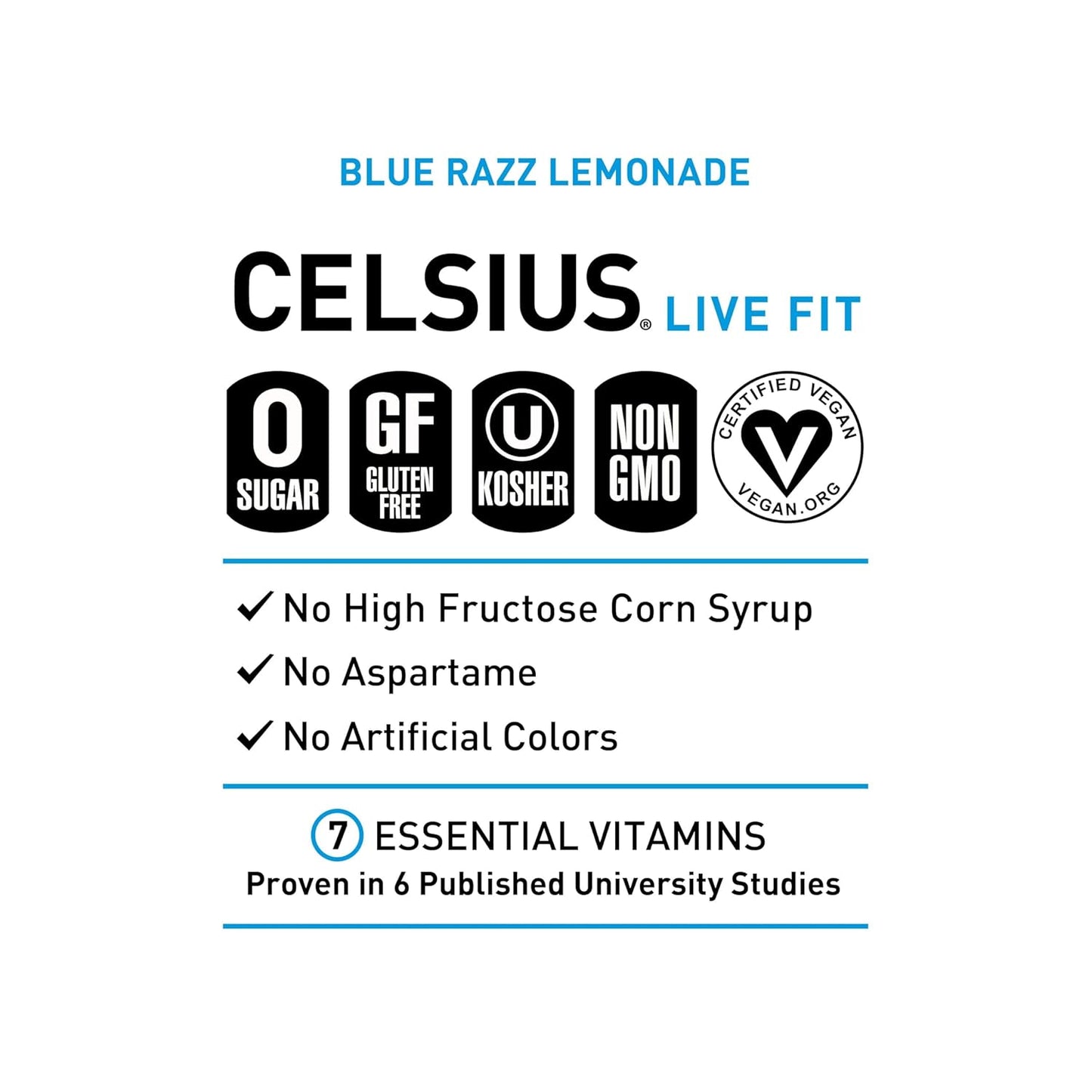 CELSIUS Fizz Free Blue Razz Lemonade, Sugar Free Energy Drink, 12 Fl Oz (Pack of 12)