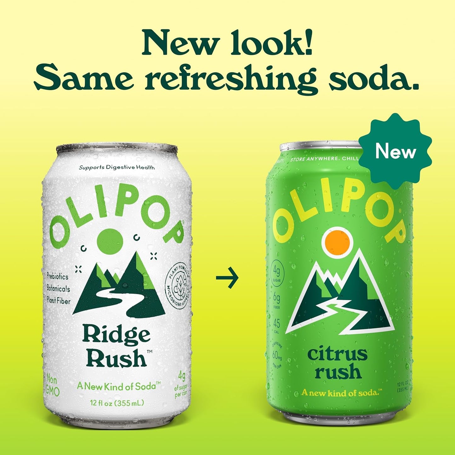 OLIPOP Prebiotic Soda Pop, Citrus Rush (12-Cans)