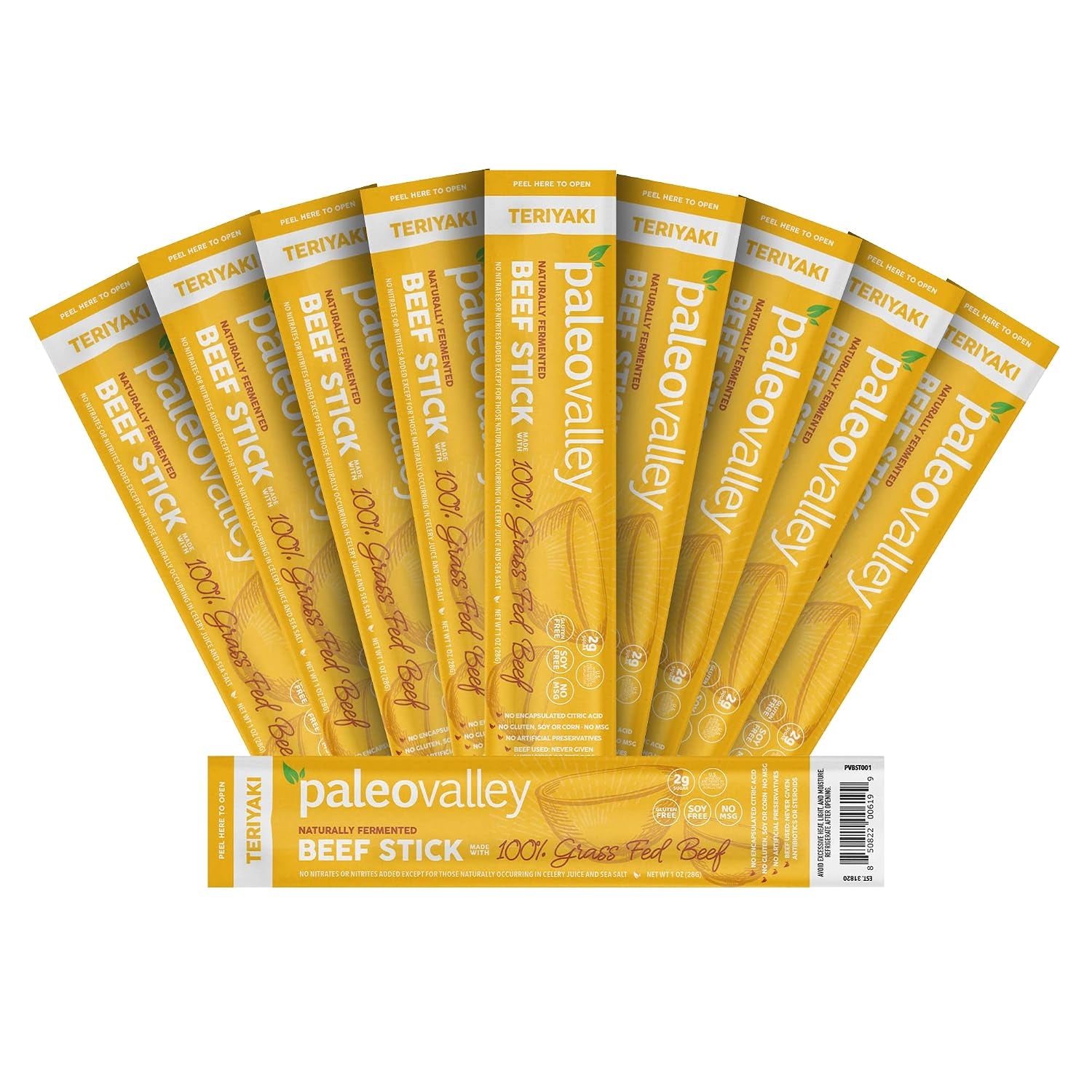 Paleovalley 100% Grass Fed Teriyaki Beef Sticks - Delicious Gluten Free Beef Snack