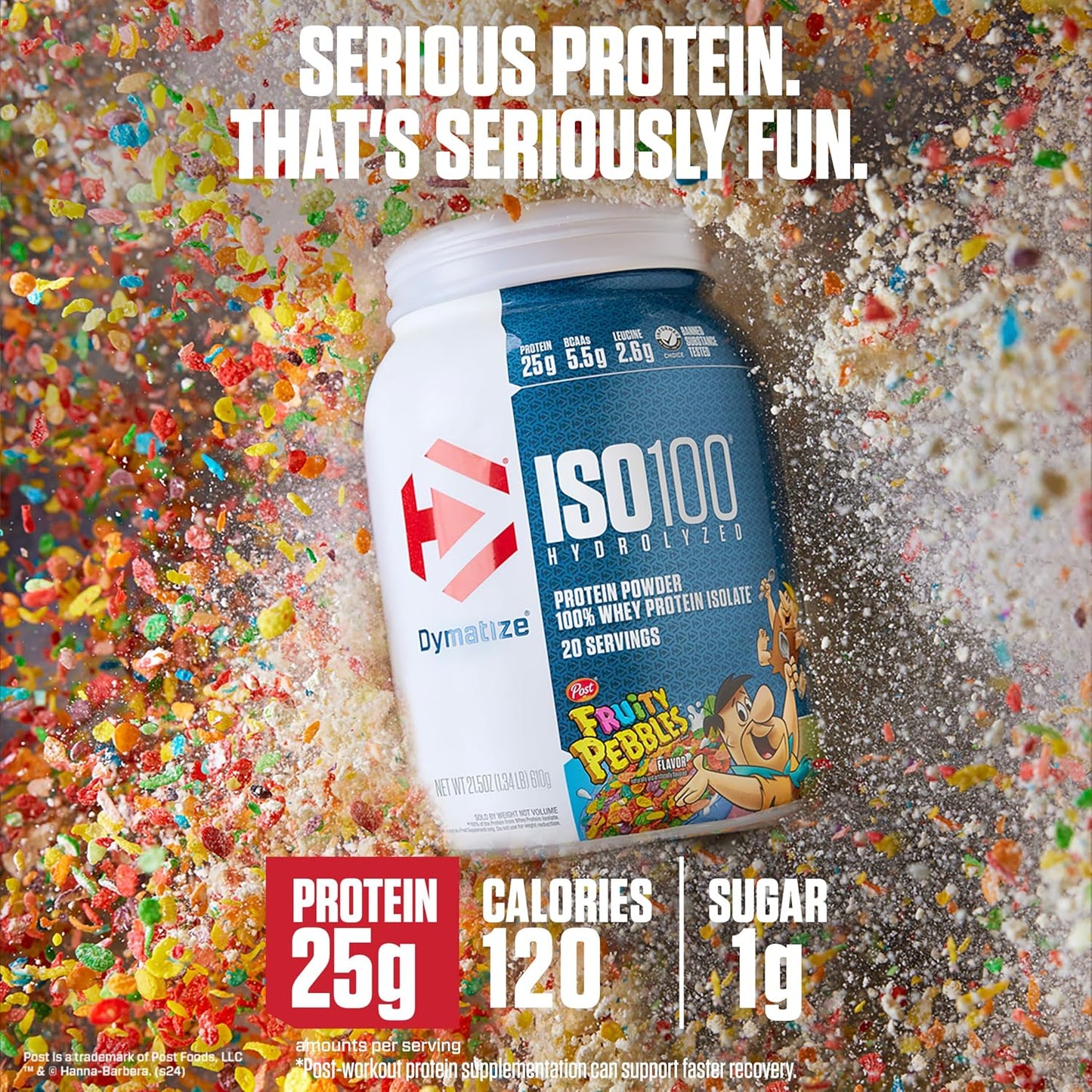 Dymatize ISO100 Protein Powder, 100% Whey Isolate, Fruity Pebbles | 25G Protein, 20 Servings, 1.3 Lb.