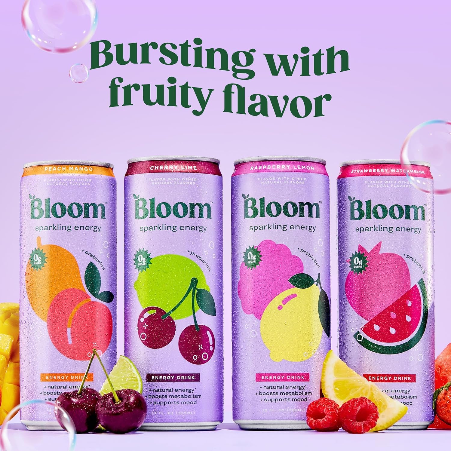 Bloom Nutrition Sparkling Energy Drink - Variety Pack - 12oz 12 Pack